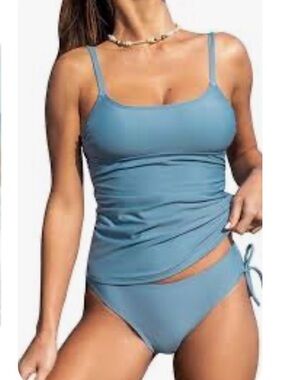 Cupshe Women’s Tankini Swimsuit Scooped Neck Ruched Size Medium